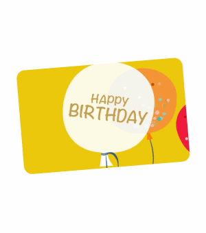 A giftcard with animated balloons and a message saying Happy Birthday.
