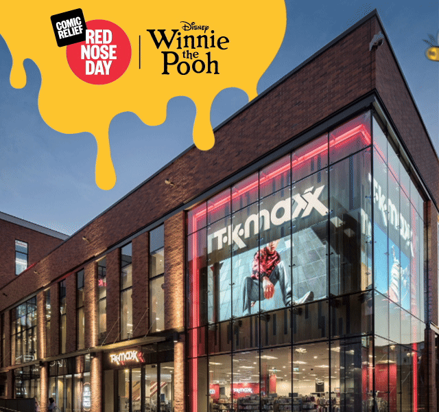 An animation of dripping honey and a bumble bee in front of one of our TK Maxx stores. 